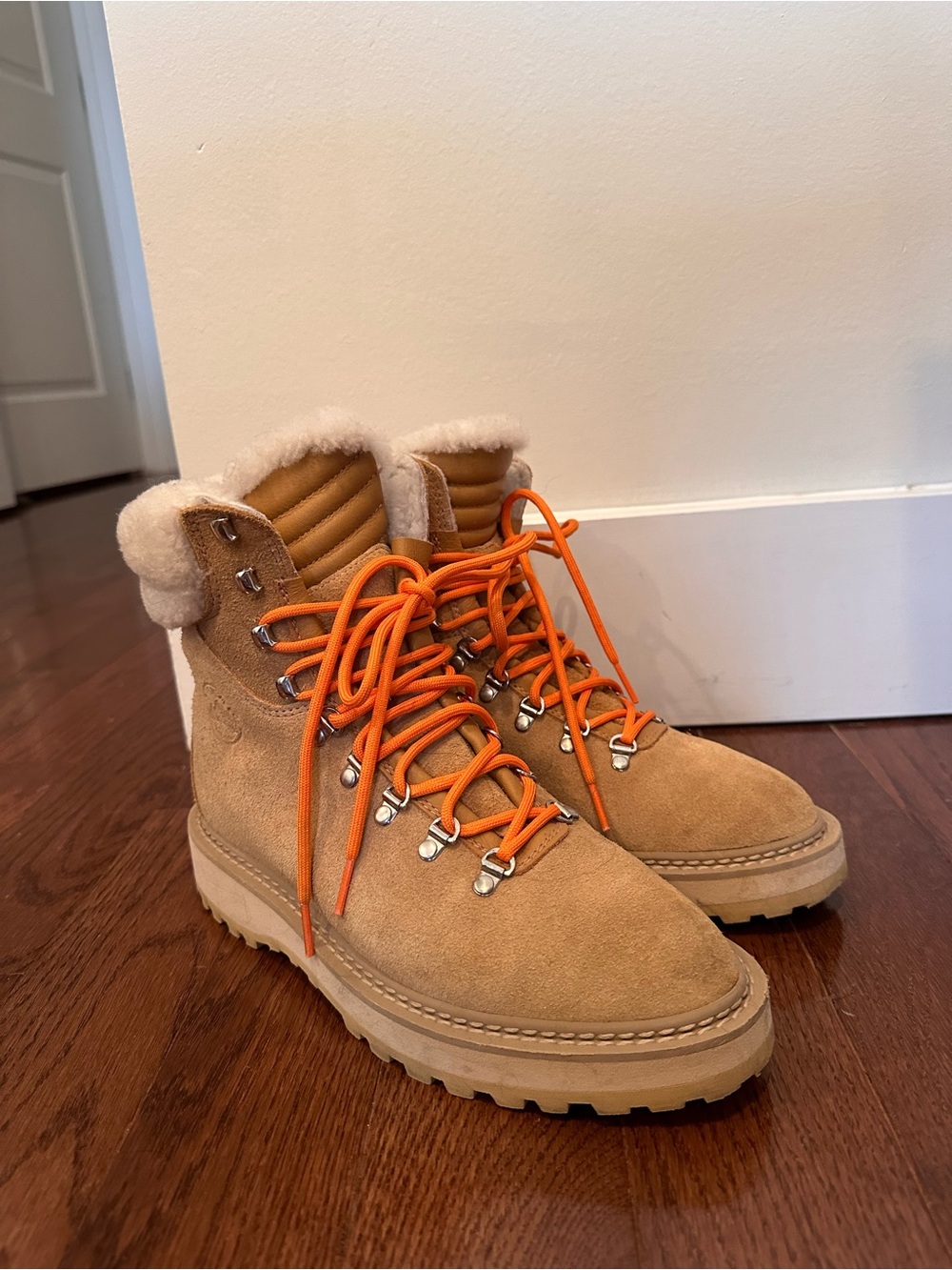 Women’s Tan Suede Lace-Up Boot with Orange Laces